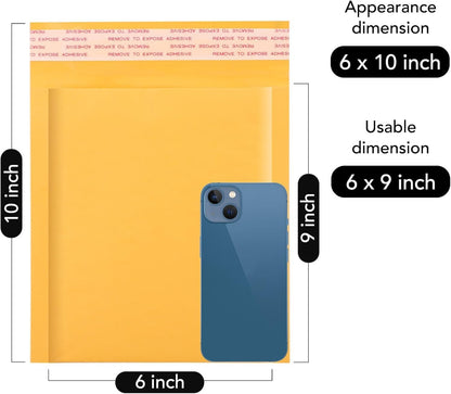 Fuxury Kraft Bubble Mailer 4x8” 50Pack Padded Envelopes Usable Size 4x7" Strong Adhesion Thick Bubble Envelopes Waterproof Cushioned Bubble Mailers Packaging for Small Business #000 Yellow