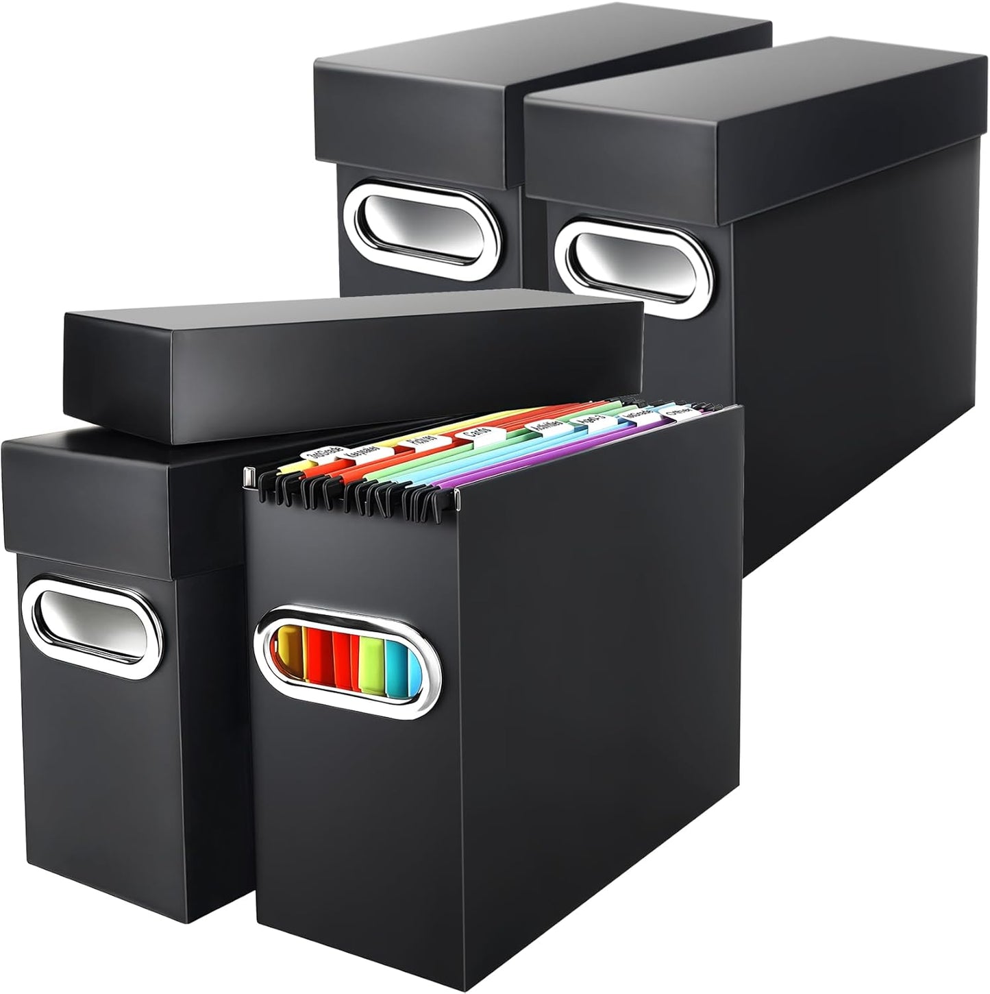 File Organizer Box with Lid & Handle, Thickened Cardboard Hanging File Folder Storage Boxes for Letter Size, Portable Filing Organizer for Office, Home, Classroom, Pink 2 Pack