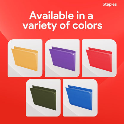Staples Hanging File Folders, Letter Size, Blue, 5‑Tab, 1/5‑Cut Tabs, Includes Tabs & Inserts – 25/Pack