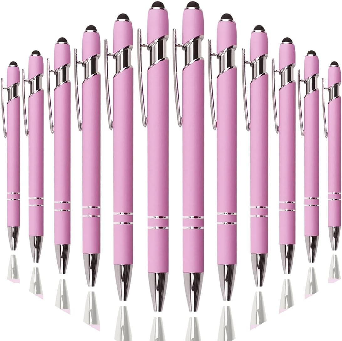 Oddmoal Ballpoint Pen with Stylus Tip, Soft Touch Click Metal Pen, 1.0mm Medium Point, Black Ink, 12 Count(Black)