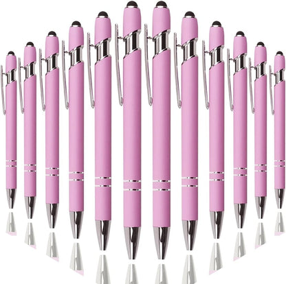 Oddmoal Ballpoint Pen with Stylus Tip, Soft Touch Click Metal Pen, 1.0mm Medium Point, Black Ink, 12 Count(Black)