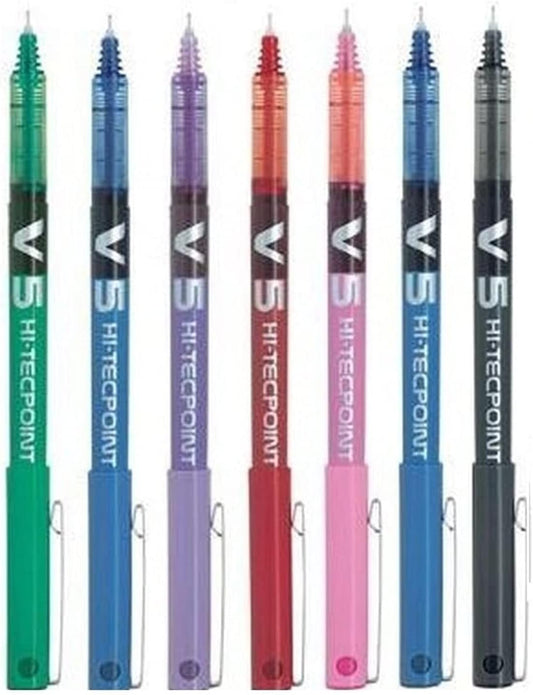 Pilot BX V5 High Tech Rollerball Pen Assorted Colors 0.5mm Extra Fine Tip 0.3mm Line Width (7 Colors Black, Red, Blue, Green, Purple, Pink, Sky Blue)