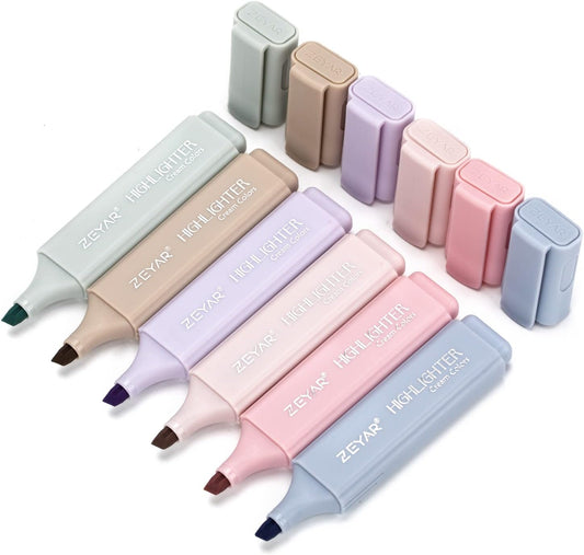 ZEYAR Highlighter Pen, Cream Colors Chisel Tip, Aesthetic Highlighter Marker, Water Based, Quick Dry, No Bleed, for Bible Study Notes Office (6 Youth Colors)