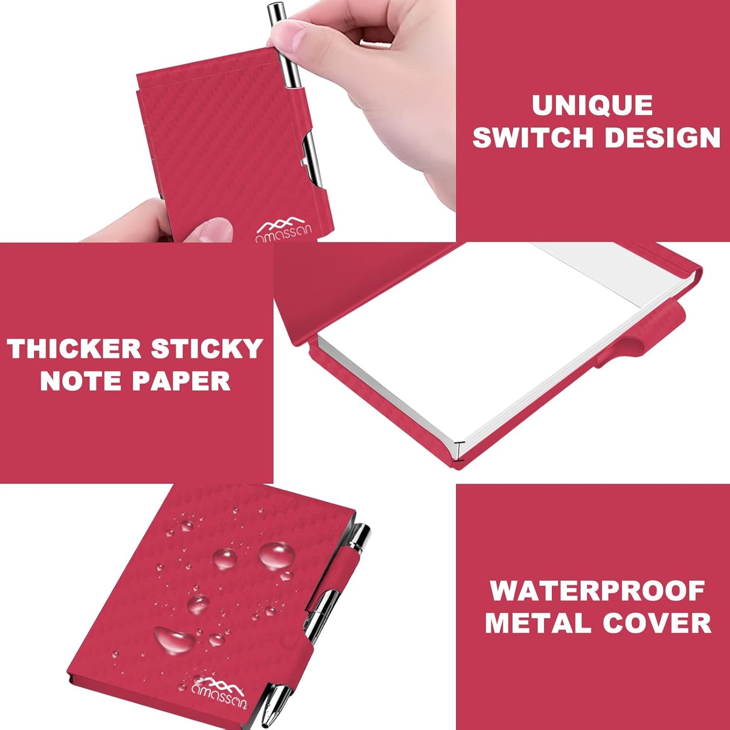 amassan Metal Small Notebook, Mini Notepad, Small Pocket Notepad Aluminum Note Case with Mini Metal Pen and 60-Page Sheets - Memo Books Note Pads(Gold)