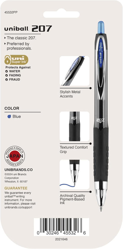 uni-ball 207 Retractable Gel Pens Medium Point, 0.7mm, Black, 12 Pack