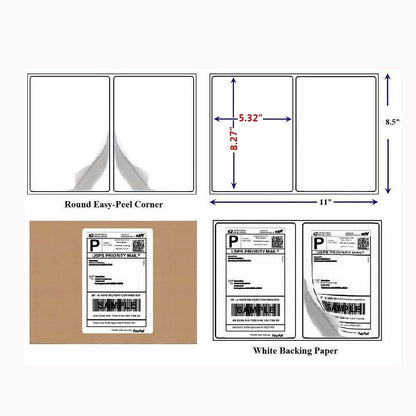 MFLABEL Half Sheet Shipping Labels - 200 Self Adhesive Sticker Sheets for Laser & Inkjet Printers, Waterproof & Smudge-Free, with 12 Free Fragile Labels for Packaging, Shipping and Crafting - Colors B
