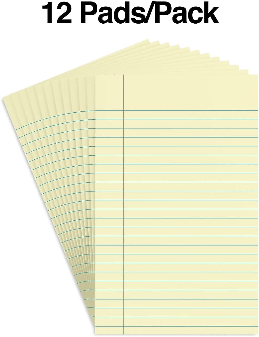STAPLES Notepads, 8.5” x 11”, Narrow Ruled, White, 50 Sheets/Pad, 12‑Pack