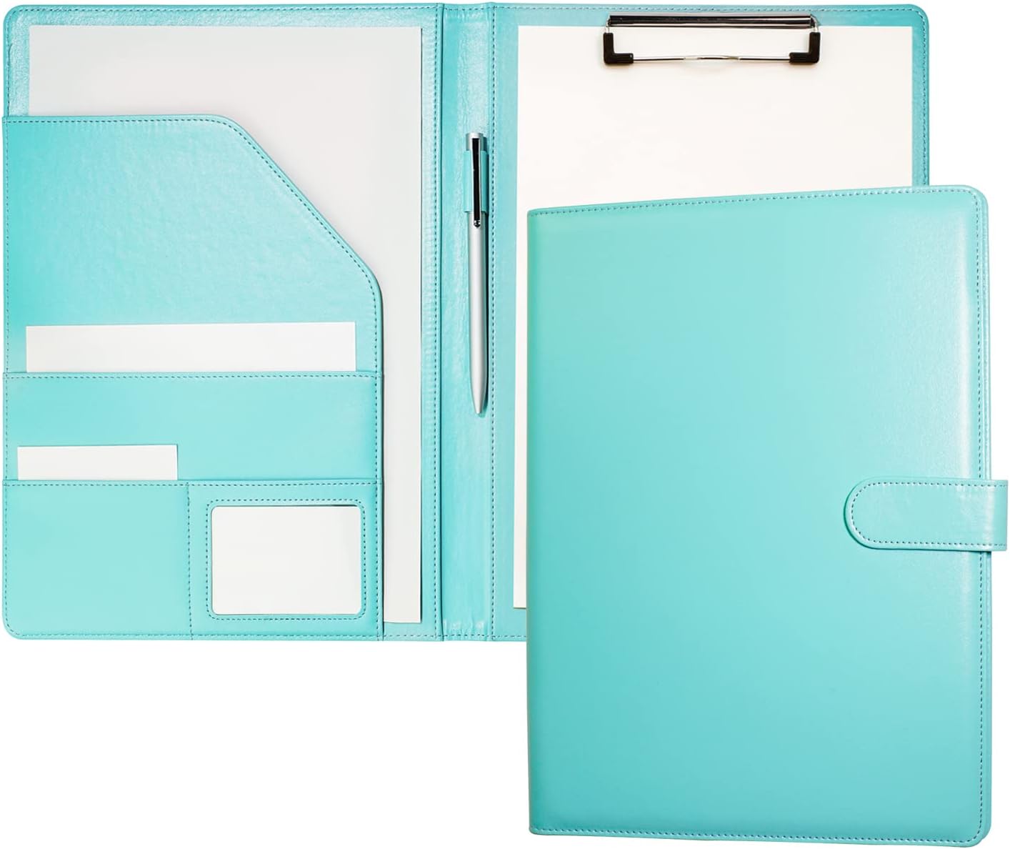 Clipboard Folder Padfolio A4, Mymazn Writing Portfolios Faux Leather Clipboards with Cover for Legal Pad Holder Letter Size 8.5 x 11 for Business Conference Notepad Clip Board (Gray Green)