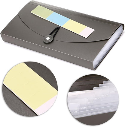 BTSKY 13 Pockets Expanding Check Bill File Folder-Hand-held Small Accordion File Folder Expandable Card Ticket Holder Plastic Business Document Organizer Wallet Case New Grey