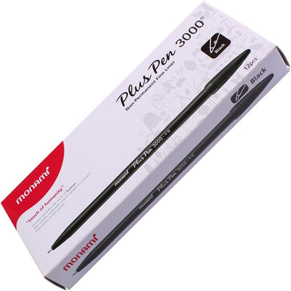 Monami Plus 3000 Office Sign Pen Felt Tip Water Based Ink Color Pen Complete Red,Blue,Black Dozen Box