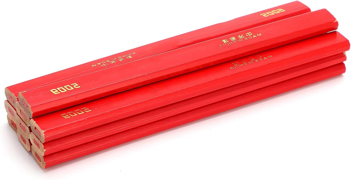 10Pcs Red Carpenter Pencils,170mm Flat Octagonal Carpentry Hard Construction Pencils, Wooden Lead Pencil, Flat Wooden Lead Carpenter for Wood Working Architect Marking(Red)