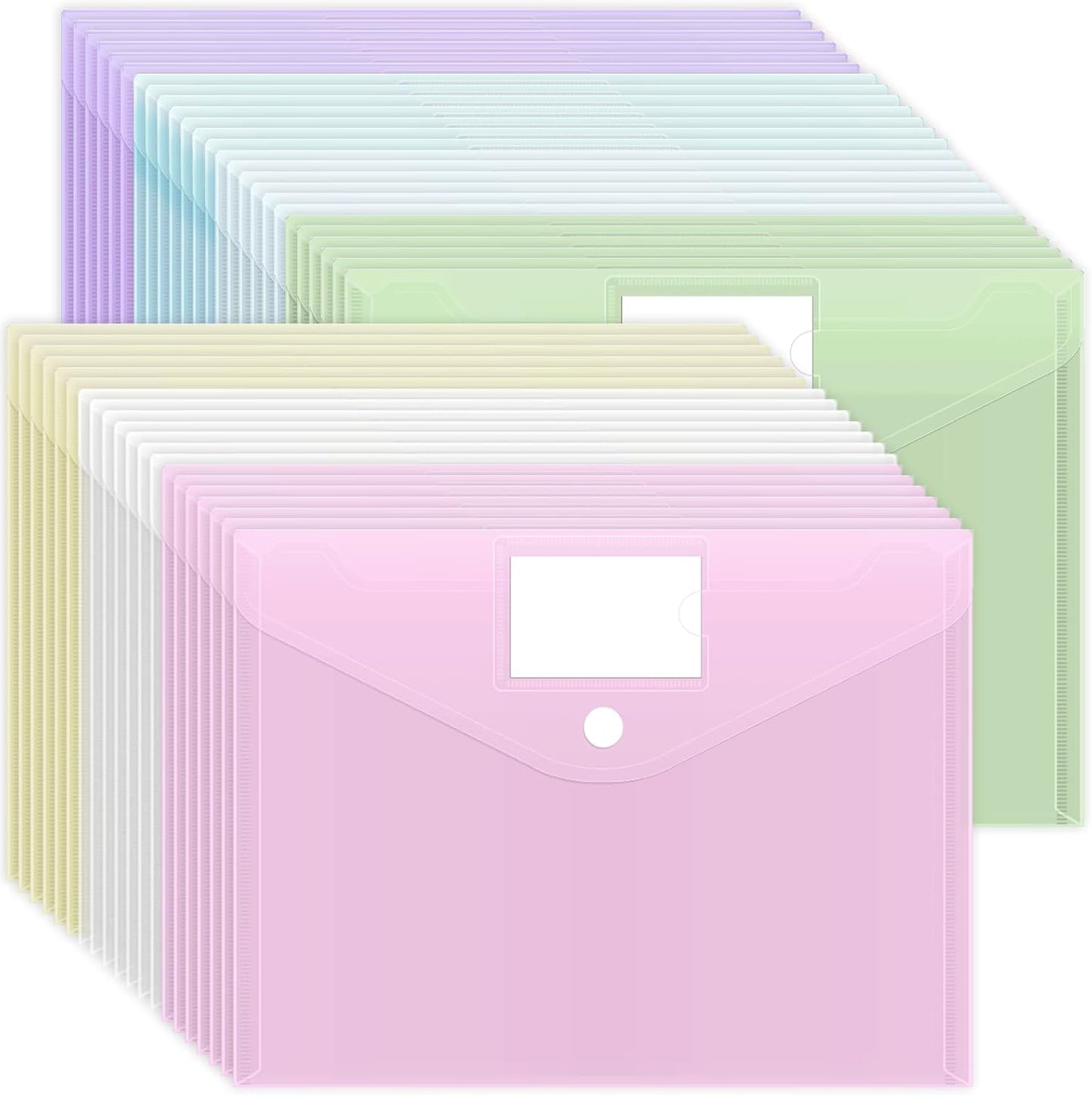 EOOUT 30 Pack 10 Color Plastic Envelopes Poly Envelopes, Hook & Loop Closure File Folders Clear Document Folders File Envelopes with Label Pocket A4 Size