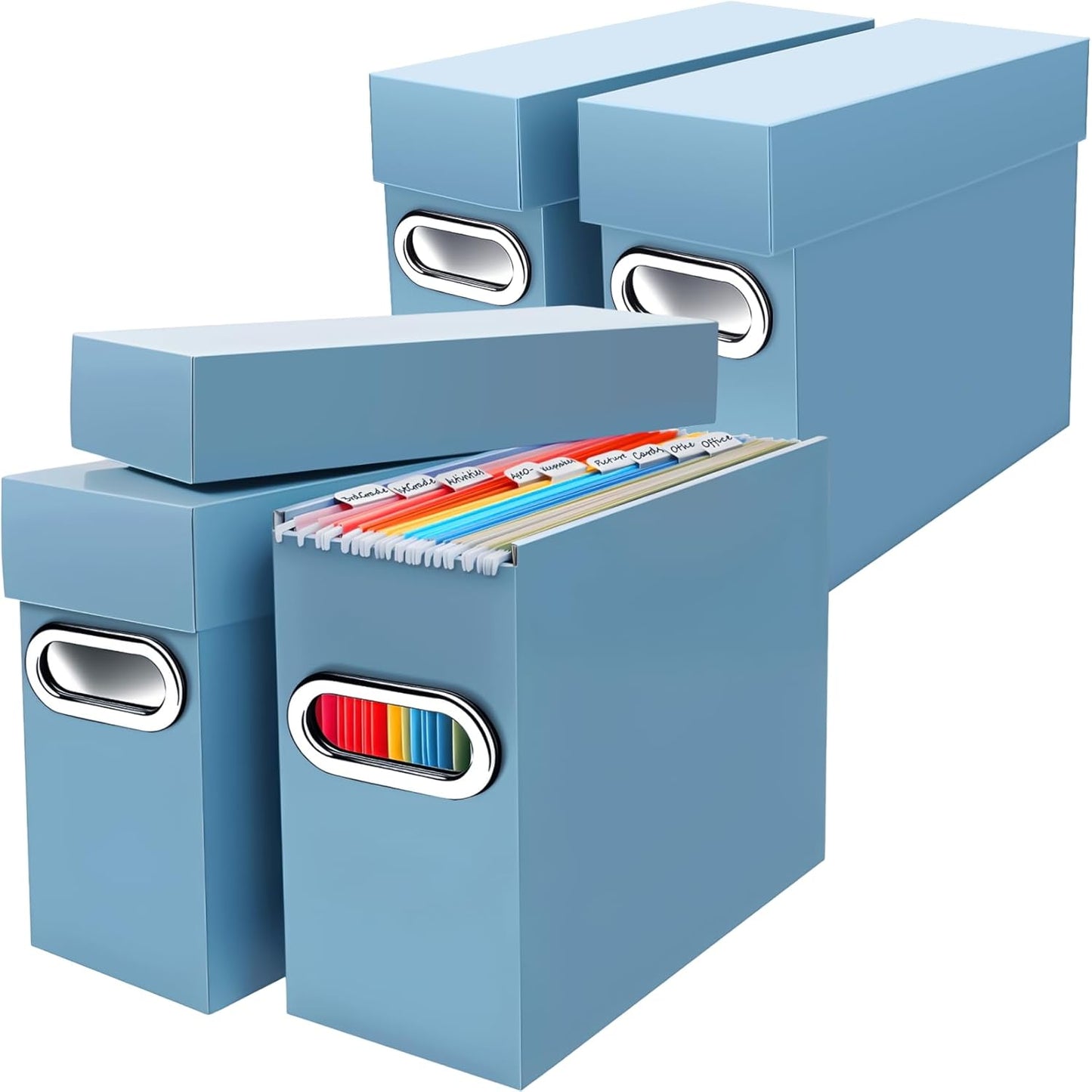 File Organizer Box with Lid & Handle, Thickened Cardboard Hanging File Folder Storage Boxes for Letter Size, Portable Filing Organizer for Office, Home, Classroom, Pink 2 Pack