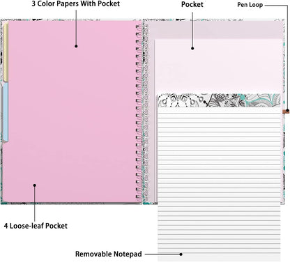 Rimilak Spiral Clipboards Folio with Refillable Lined Notepad, 14.5 x 9.8 In, Hardcover Cover with 5 Interior Pockets, Elastic Band and Pen Loop Series. Cute Stylish Clipfolio, Daisy Flower