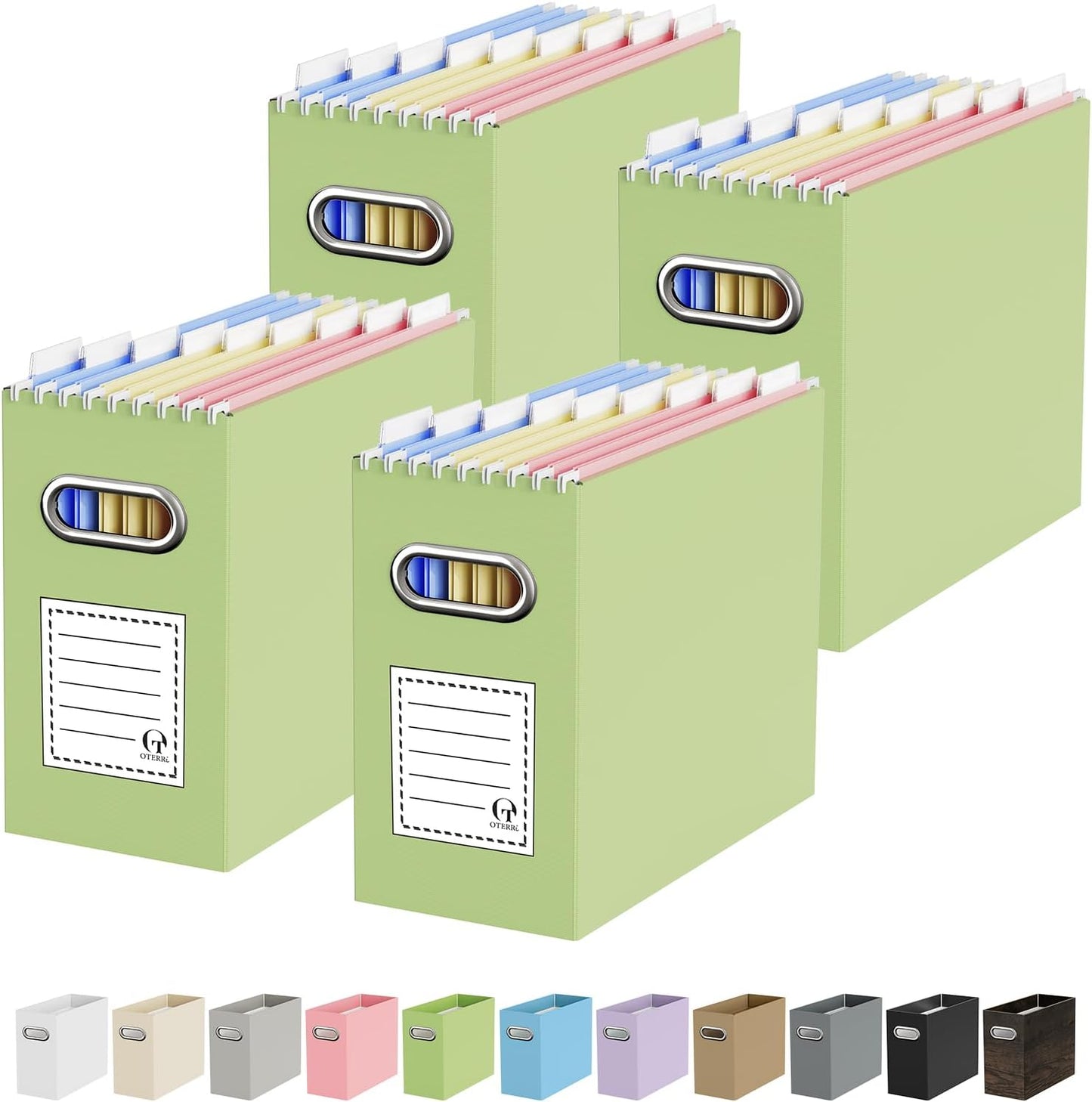 Oterri File Organizer Box, Portable Collapsible Cardboard File Folder Organizer with Handle for Letter Size Hanging Files, Document Storage Box for Home Office & Classroom (4 Packs, Black)