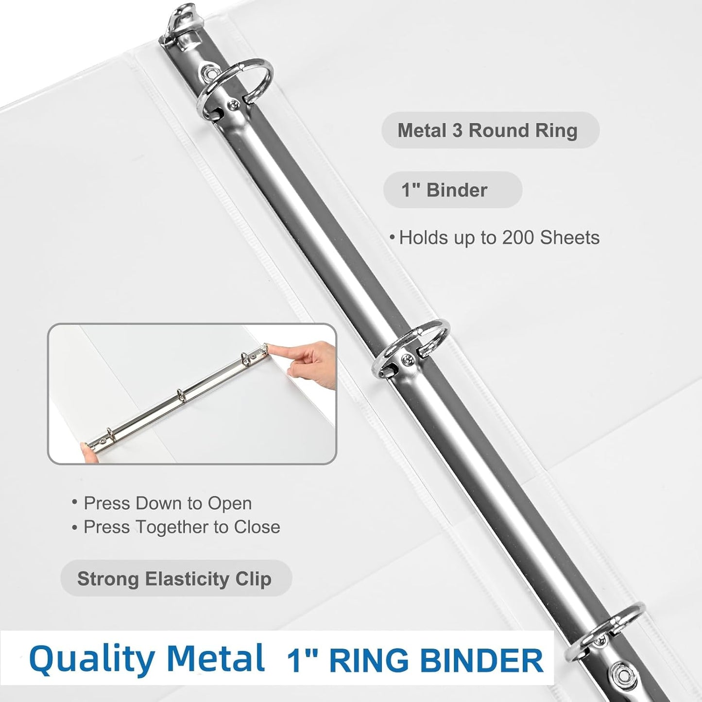 1/2 Inch 3-Ring Binder, 0.5-inch Round Ring Binder with 2 Inside Pockets, 12 Pack White Binders, Clear View CoverBinder Holds 8.5'' x 11''Paper for Office/Home/Back to School