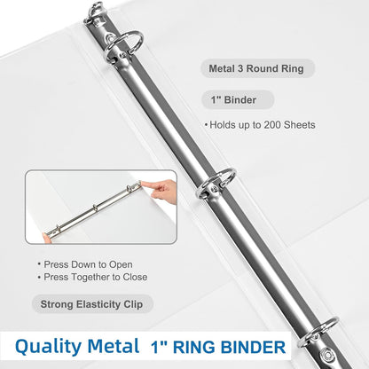 1/2 Inch 3-Ring Binder, 0.5-inch Round Ring Binder with 2 Inside Pockets, 12 Pack White Binders, Clear View CoverBinder Holds 8.5'' x 11''Paper for Office/Home/Back to School