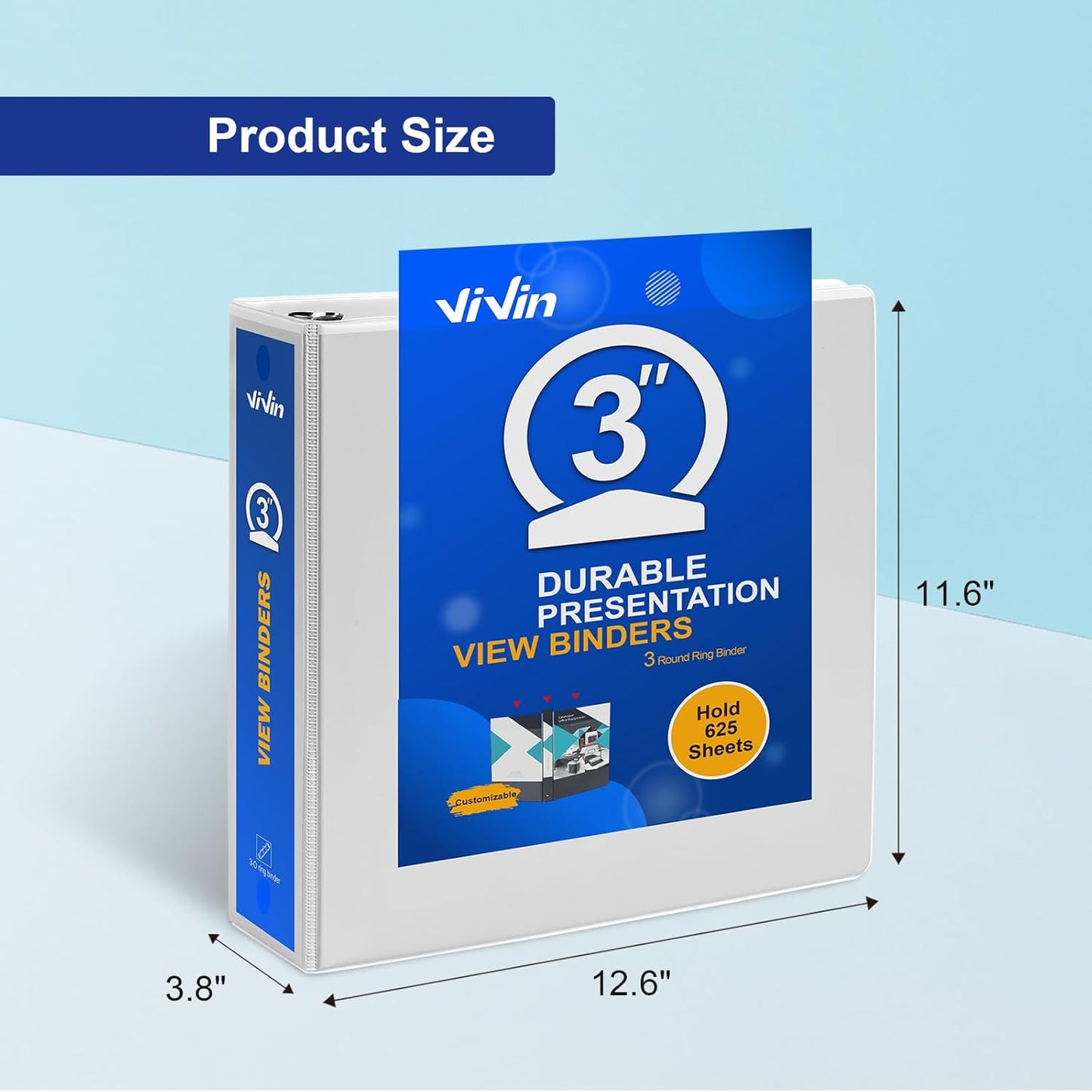 3 Ring Binder 1-1/2 Inch, ViVin Sturdy 1.5"-Round Ring Binder with 2 Interior Pockets, Clear View Cover, PVC-Free, Fits 300 Sheets of 8.5'' x 11'' Paper, Office Home School (6 Pack, White)