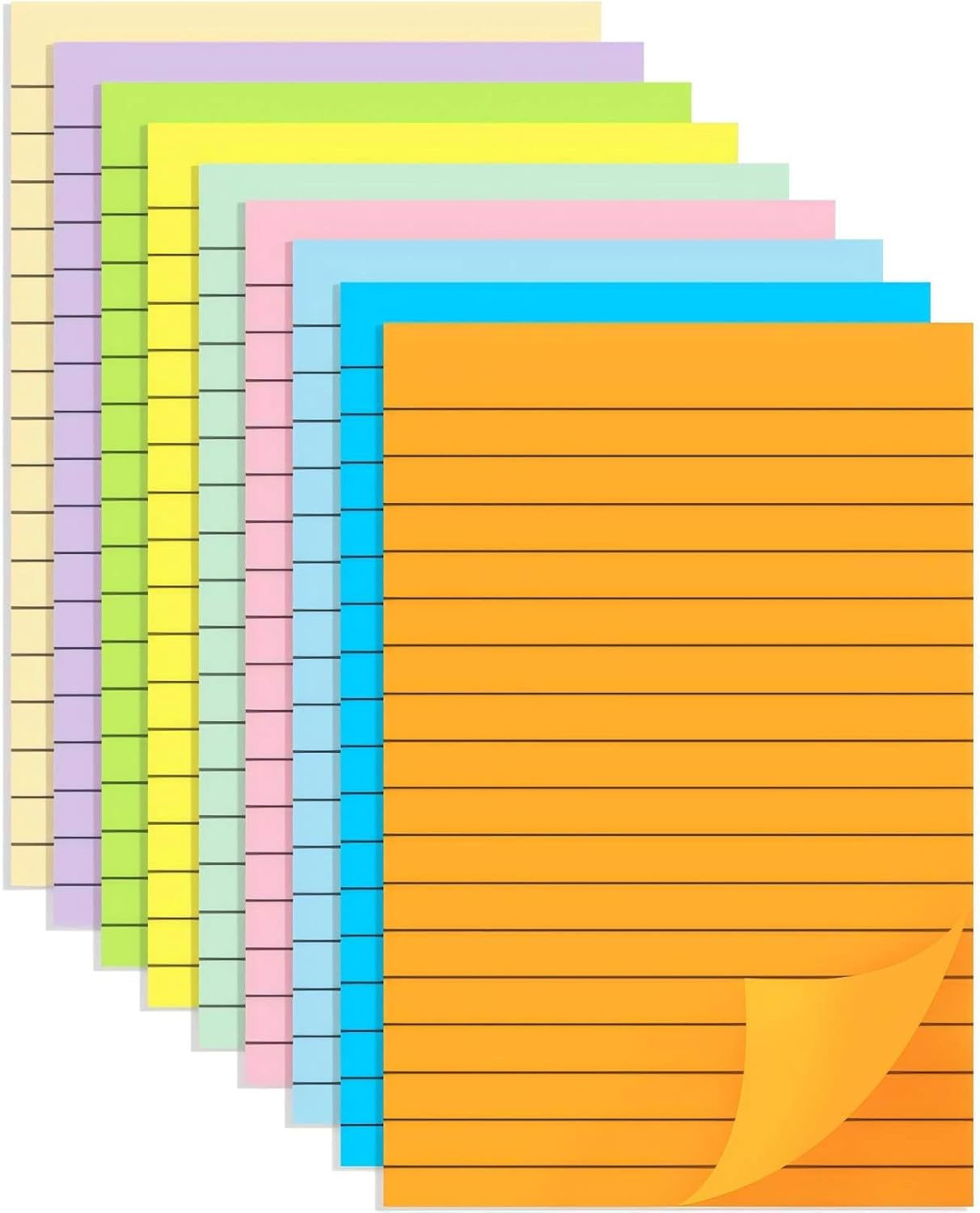 (9 Pack) BOKUGE Lined Sticky Notes 4x6 in, Strong Adhesive Self Stick Note Pads, Sticky Notes with Lines, 9 Colorful Options, Perfect for Office, Classroom, Task Reminders, Smooth Writing