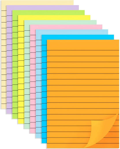 (9 Pack) BOKUGE Lined Sticky Notes 4x6 in, Strong Adhesive Self Stick Note Pads, Sticky Notes with Lines, 9 Colorful Options, Perfect for Office, Classroom, Task Reminders, Smooth Writing