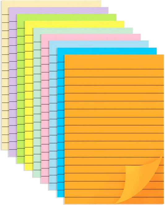 (9 Pack) BOKUGE Lined Sticky Notes 4x6 in, Strong Adhesive Self Stick Note Pads, Sticky Notes with Lines, 9 Colorful Options, Perfect for Office, Classroom, Task Reminders, Smooth Writing