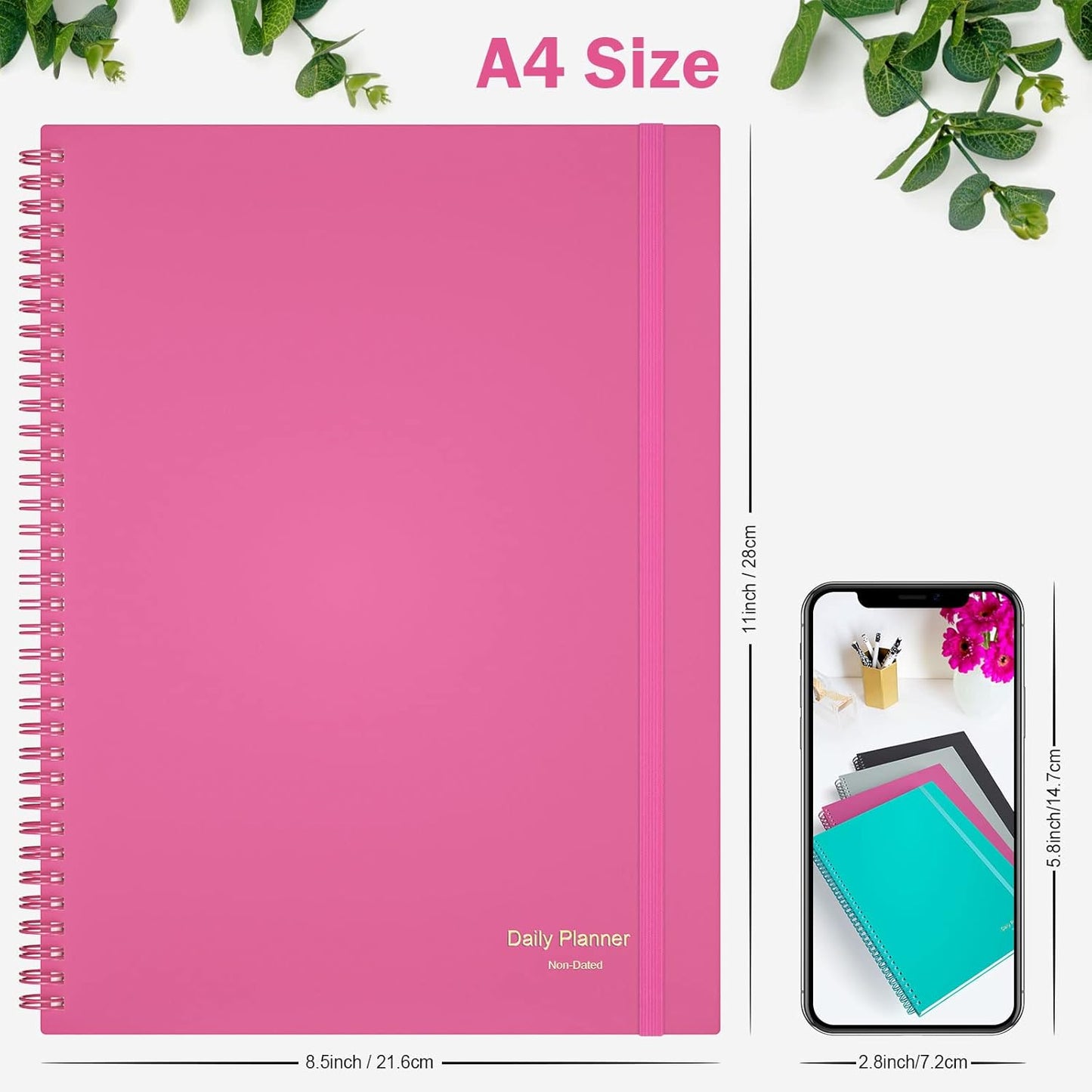 Daily Planner Undated, Asten To Do List Notebook Hourly Schedules Spiral Appointment Planner for Men and Women,PVC Hardcover,Elastic Closure, Inner Pocket 8.3" x 5.8" (Black)