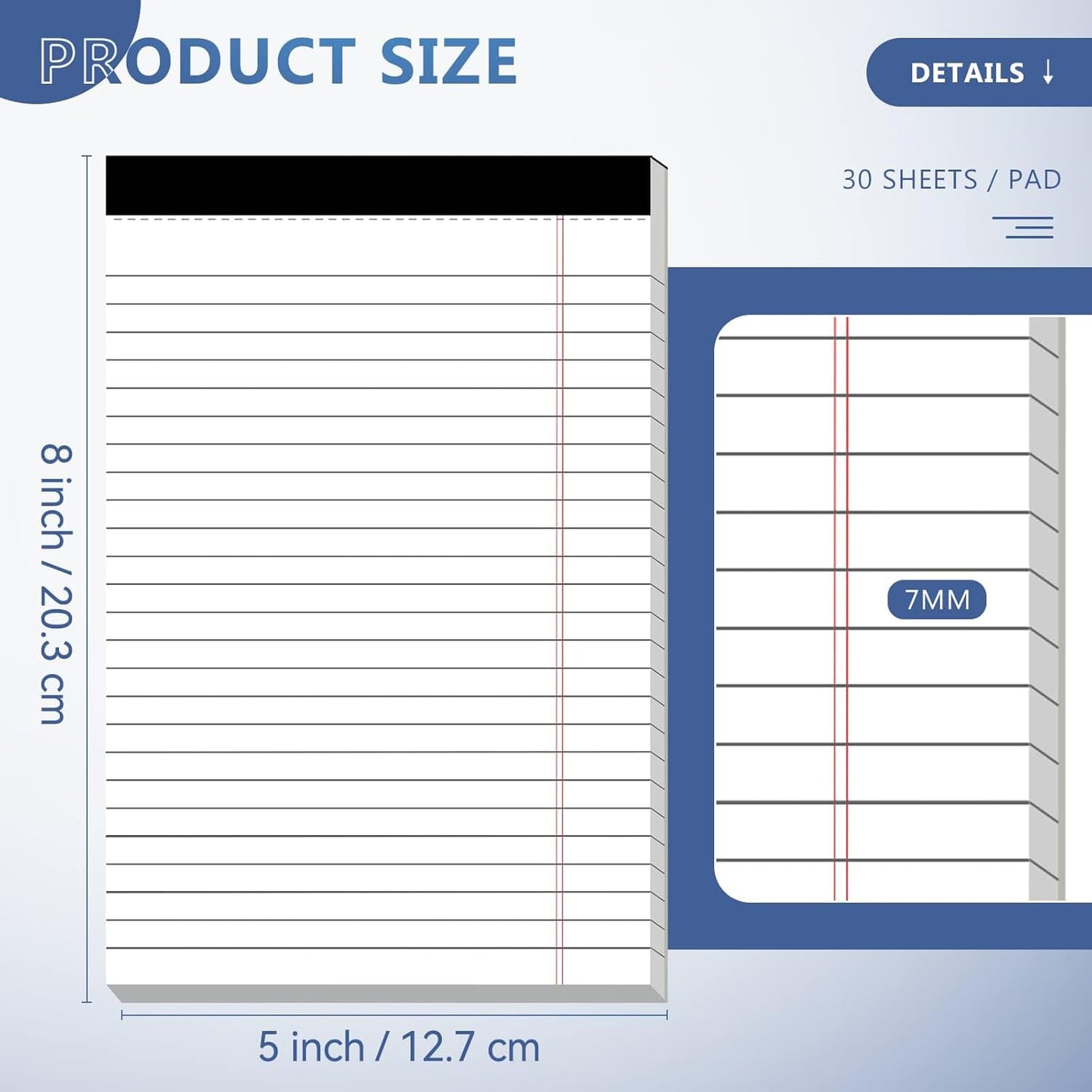 Nichela 5" x 8" Note Pads 12 Pack of Legal Pads 30 Sheets Notepad College Ruled Small Writing Pads Perforated Pages Paper Pads 80GSM Heavyweight Paper Note Pads for Home, Office, or School