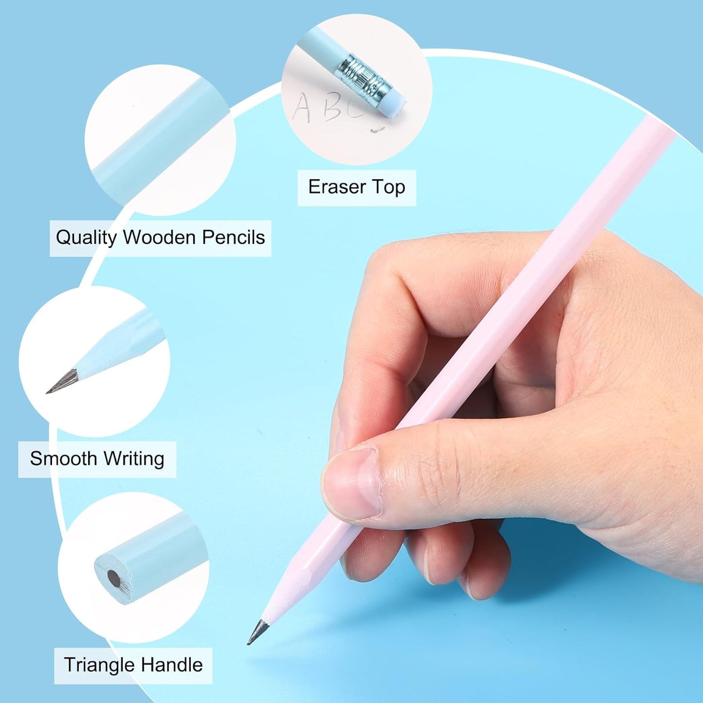 PATIKIL Round Pencils, 12 Pack Triangle HB Graphite Pencil Woodcase Wooden Pencils with Eraser for Classroom Office Writing Drawing Supplies, Pink