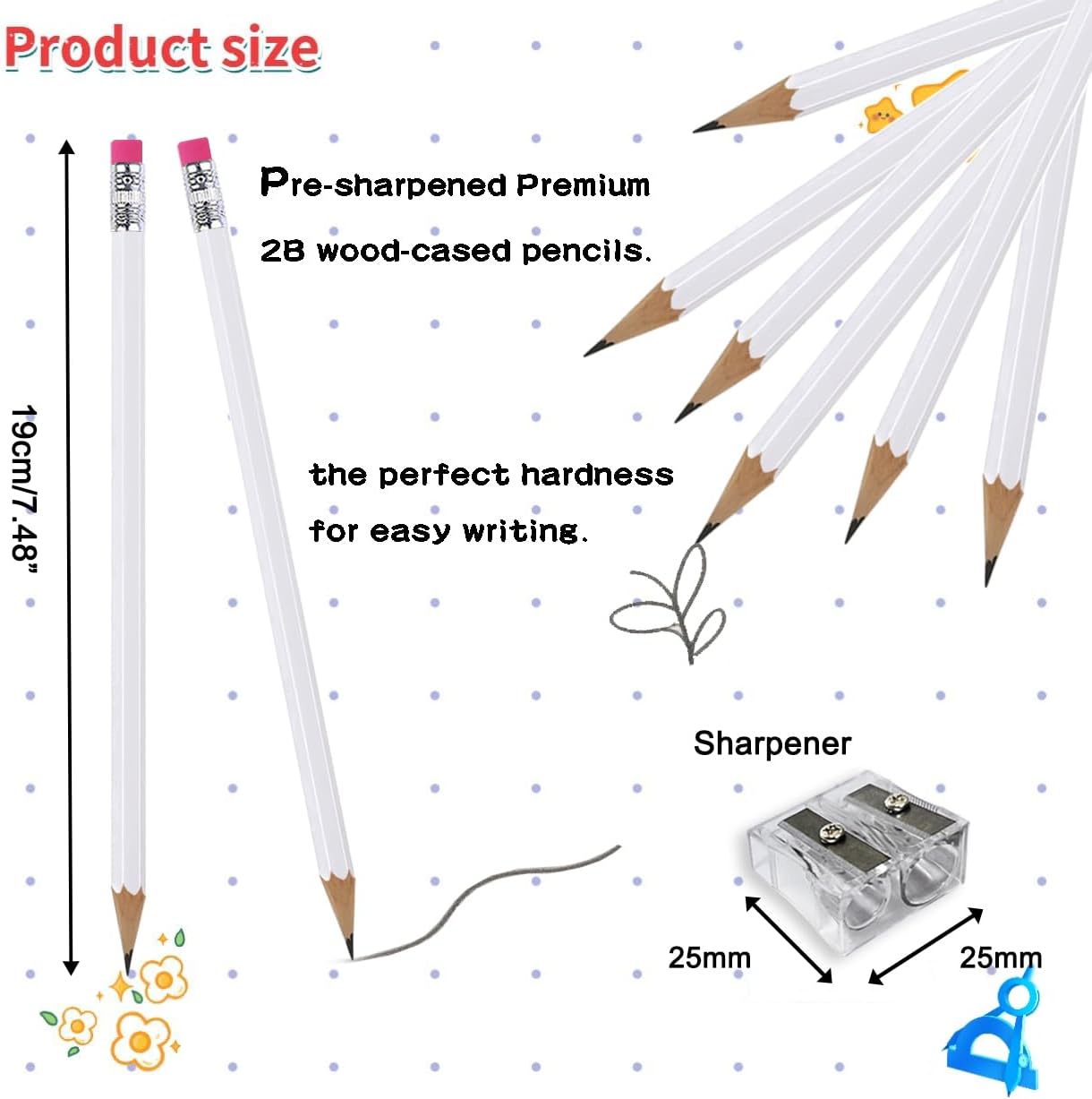Adhere 25pcs Woodcase Pencils with Eraser Premium Pre-Sharpened Hexagon Graphite 2B pencils ideal for home, office writing including a Free Sharpener(Pink・25pcs)