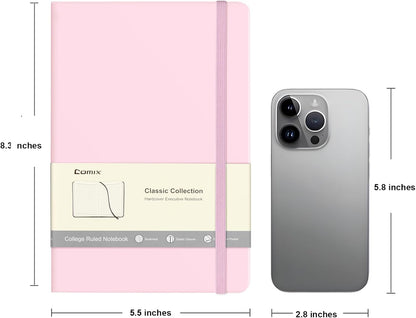 Comix 6 Pack Lined Journal Notebooks for Work, 240 Pages, 5.5"x8.3", Black, Hardcover, A5 Medium College Ruled, Journaling Notebooks for Notes-Taking, Fits for Office School Home