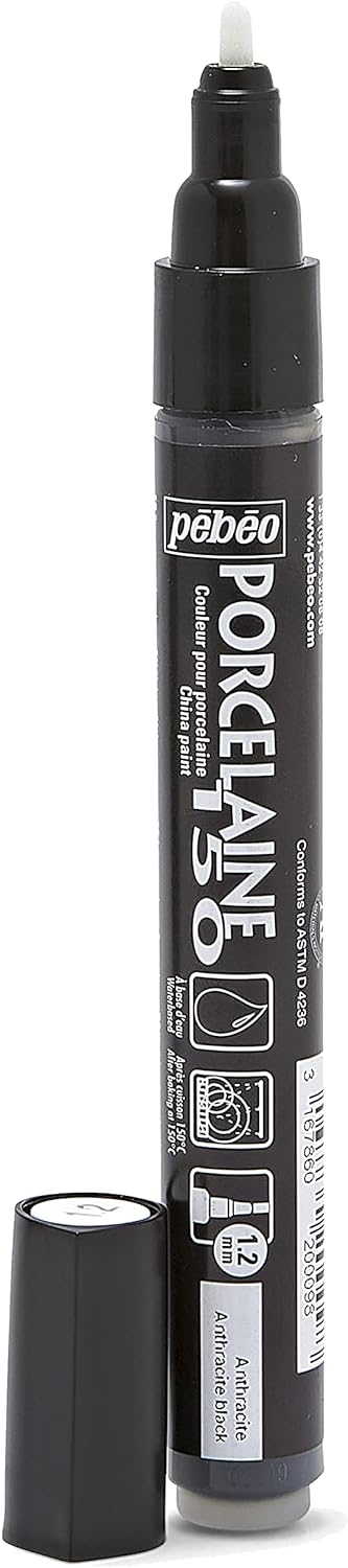 Pebeo Porcelaine 150, China Paint Fine Tip Marker - Anthracite Black (021009)
