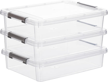 Citylife 3 PCS Plastic Storage Bins with Latching Lids Portable Project Case Clear File Box Stackable Storage Containers for Organizing A4 Paper, Photo, Document, Scrapbook