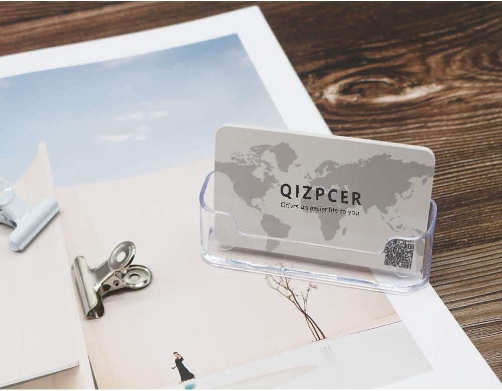 Qizpcer 4 Pack Clear Plastic Business Card Holder,Acrylic Business Card Display for Desk Business Card Stand