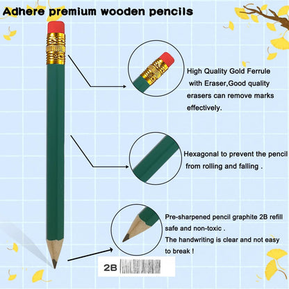 Adhere 25pcs Golf Pencils with Eraser Pre sharpened Hexagon half Wooden Pencils Graphite 2B for Golf Event Scoring,Classroom,Wedding,Company Meetings,Pew, Pocket (Nature)