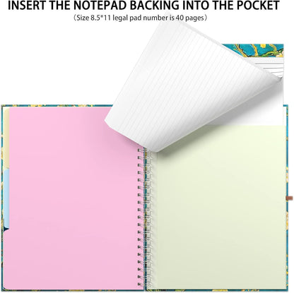 Rimilak Spiral Clipboards Folio with Refillable Lined Notepad, 14.5 x 9.8 In, Hardcover Cover with 5 Interior Pockets, Elastic Band and Pen Loop Series. Cute Stylish Clipfolio, Daisy Flower