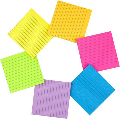 (12 Pads) Lined Sticky Notes 4x4 in, 6 Bright Colors Self-Stick Note Pads, Strong Adhesive, 47 Sheets/Pad