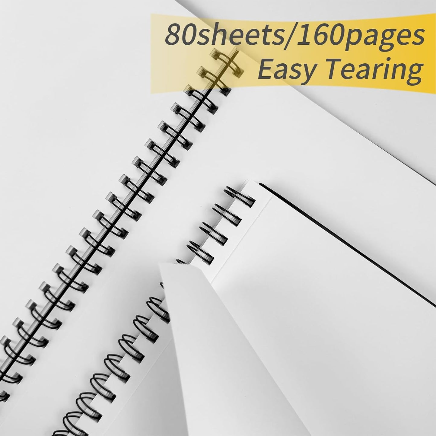 Lined Spiral Notebook A4 Large Black Journal 8.5" x 11"-4 Pack 7mm College Ruled Hardcover Notebooks 160 Pages 100GSM Thick Paper for Note Taking School Office Supplies