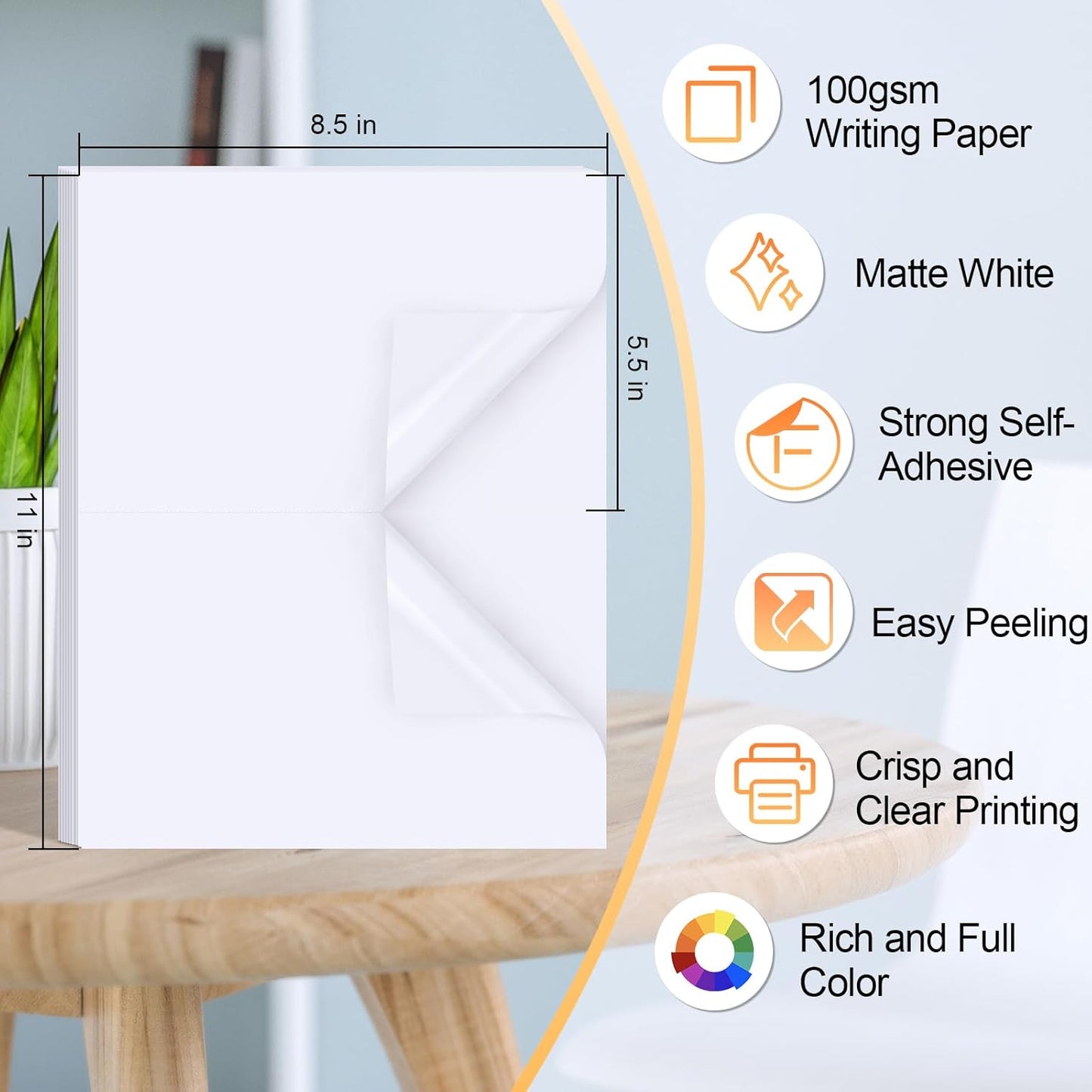 Printable Sticker Paper for Inkjet Printer, 40 Sheets 8.5"x11'' Matte Sticker Printer Paper Full Sheet Labels for Laser/Inkjet Printers, Letter Size