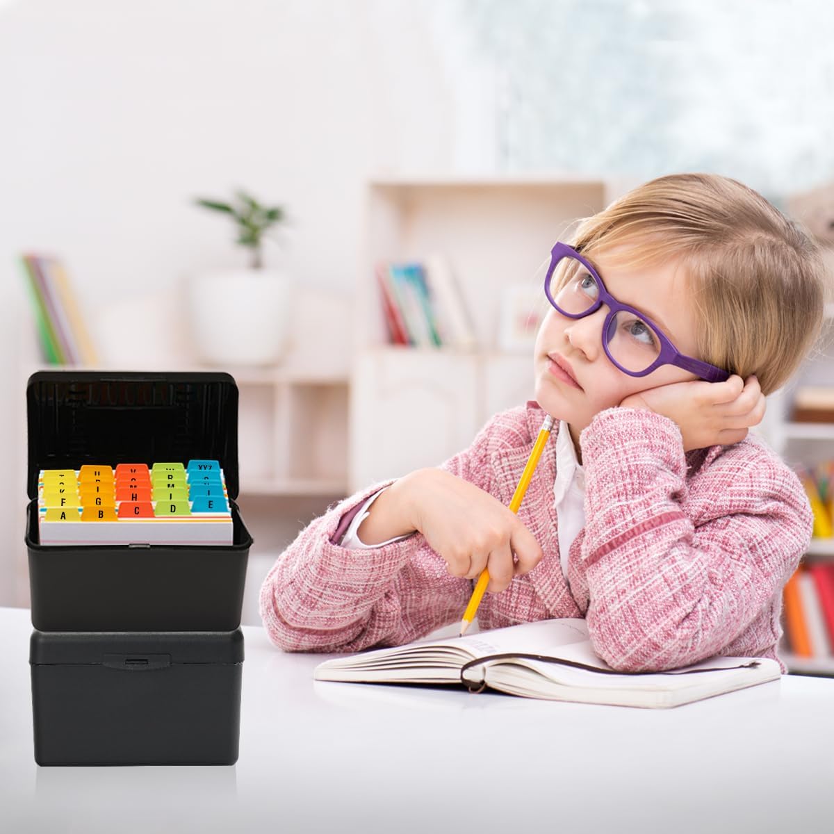 H4D 3x5 Index Card Holder with 100 Heavyweight Ruled Index Cards and 25 Plastic Dividers, Black