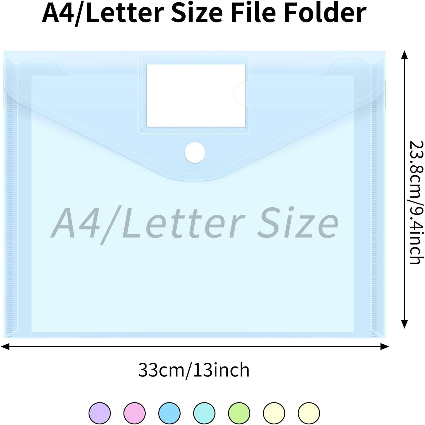 EOOUT 30 Pack 10 Color Plastic Envelopes Poly Envelopes, Hook & Loop Closure File Folders Clear Document Folders File Envelopes with Label Pocket A4 Size