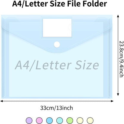 EOOUT 30 Pack 10 Color Plastic Envelopes Poly Envelopes, Hook & Loop Closure File Folders Clear Document Folders File Envelopes with Label Pocket A4 Size