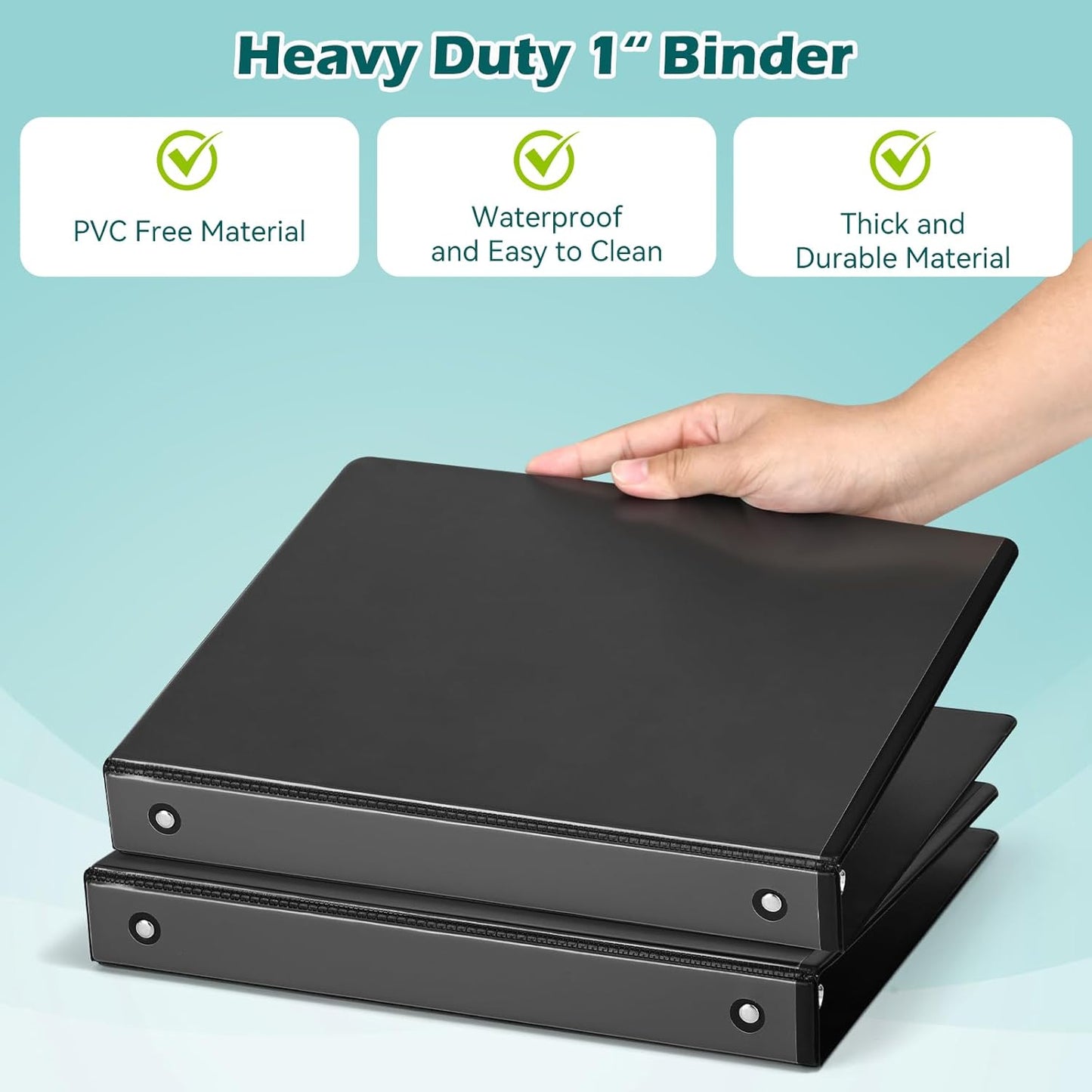 Heture 3 Ring Binder 1 Inch 12 Pack, 1" Clear View with Round Rings, PVC-Free,Holds for 200 Sheets 8.5“ x 11" US Letter Size Paper, Durable White Binders Perfect for Office,School and Home