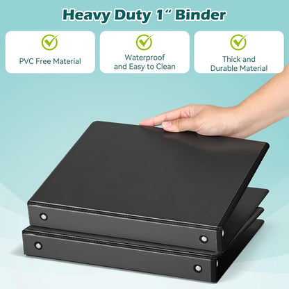 Heture 3 Ring Binder 1 Inch 12 Pack, 1" Clear View with Round Rings, PVC-Free,Holds for 200 Sheets 8.5“ x 11" US Letter Size Paper, Durable White Binders Perfect for Office,School and Home