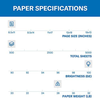 Hammermill Printer Paper, Premium Color 28 lb Copy Paper, 8.5 x 11-5 Ream (2,500 Sheets) - 100 Bright, Made in the USA, 102450C, White