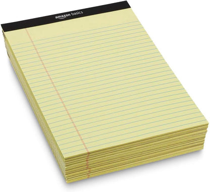 Amazon Basics Wide Ruled Lined Writing Note Pads with Sturdy Back, 8.5" x 11.75", Multicolor, 6-Pack, 300 Sheets, Perforated