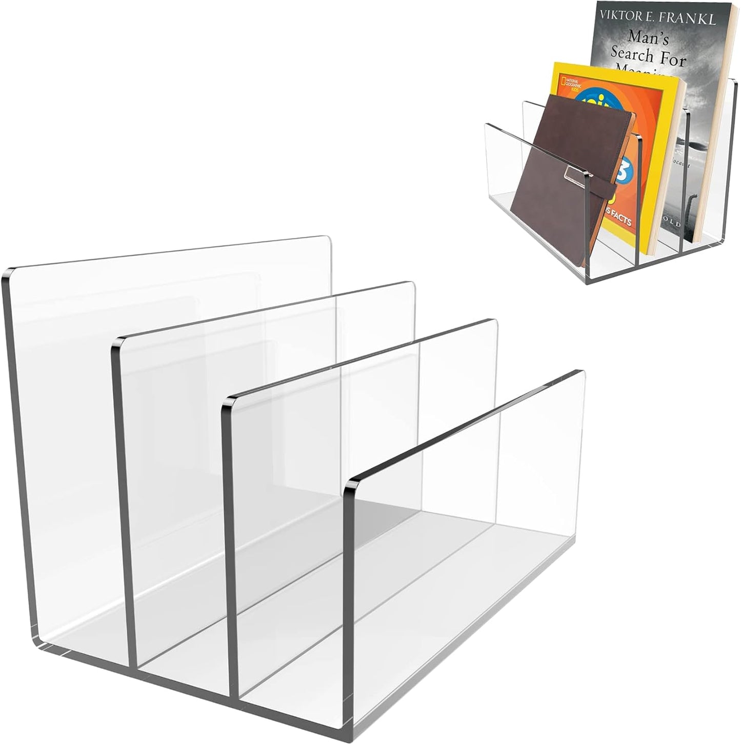 Boloyo Acrylic File Holder,1PC 2 Sections Rainbow File Organizer Mail Letter Sorter Desktop Folder Holder for Home Office School Envelope Bill Filling Paper Document