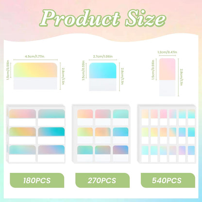 NEWEST 990 Pieces Book Sticky Index Tabs, Transparent Gradient File Tabs Flags, Writable Repositionable Page Markers Labels for Books Reading Notes Classify Files Binder Notebook Office School, 3 Size