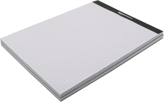 Amazon Basics Quad-Ruled Graph Paper Pad with Sturdy Back, Perforated, 8.5" x 11.75", White, 100 Sheets/Pad, 2-Pack