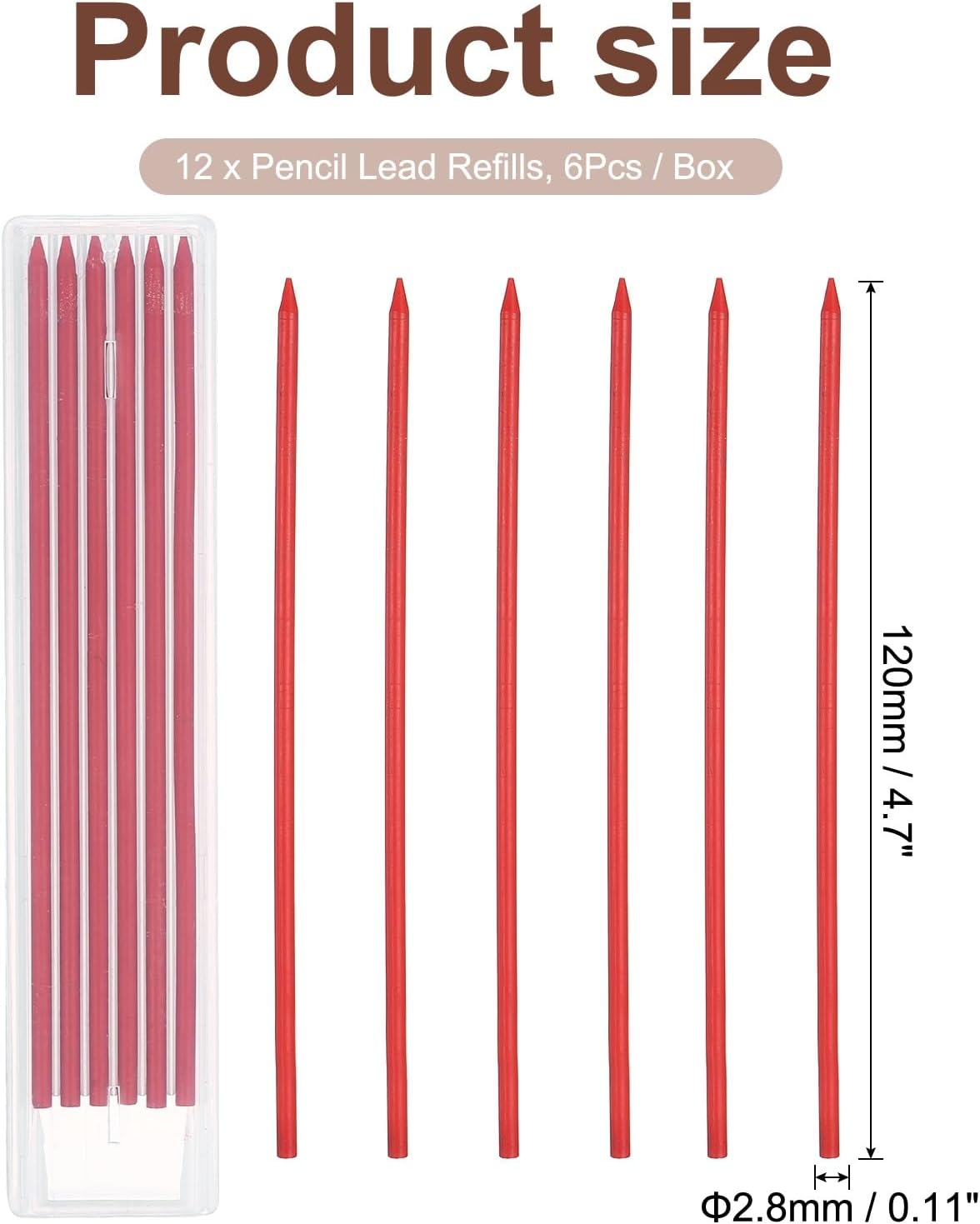 PATIKIL 12Pcs 2.8mm Carpenter Pencil Lead Refills, Solid Dry Pencil Refills Break Resistant Lead Refill for Mechanical Carpenter Construction Pencils Art Drafting, Multicolor