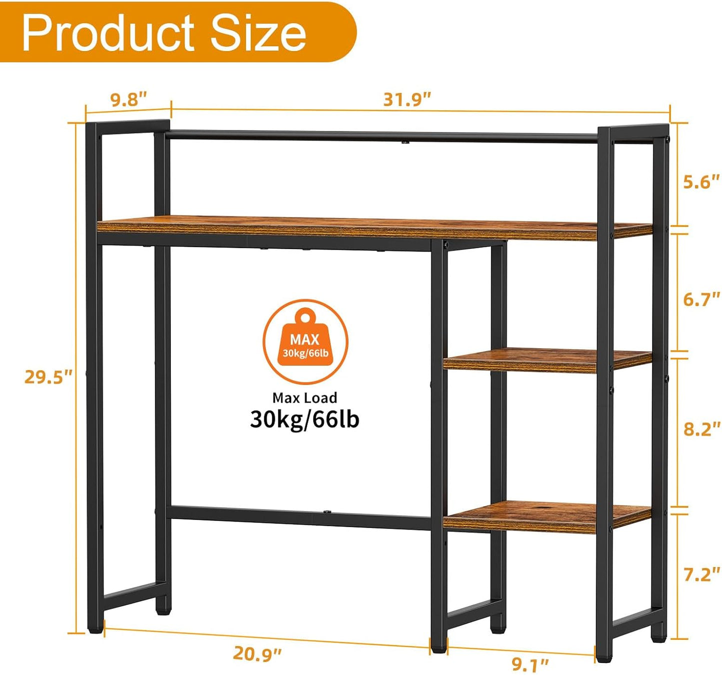 Snughome Desk Shelf, 38.6" Desktop Organizer Shelf, Desk Hutch for Computer Monitor, 4 Tier Desk Display Rack, Wood Desktop Bookshelf Storage Rack for Home Office Dorm, Rustic Brown | Desk Hutch, Computer Monitor, Desktop Display Rack, Home Office Dorm